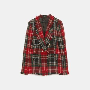 ZARA PLAID CHECKERED TWEED BLAZER